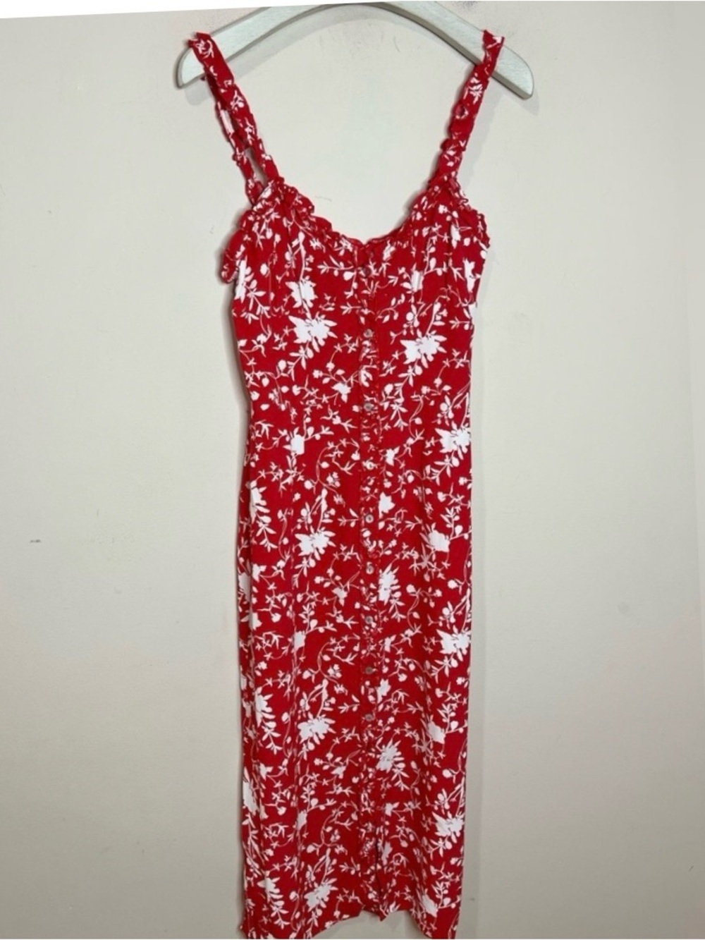NWT Wilfred Lealia Front Button Down Ruffled Floral Midi Dress Cottagecore Red - Picture 3 of 7